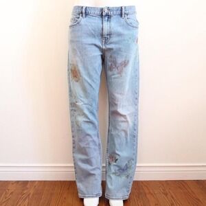 y2k banana republic floral butterfly straight leg jeans